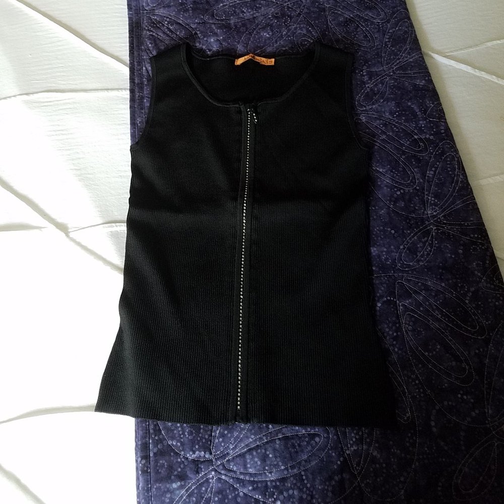 Belldini black rhinestone zipper tank PS